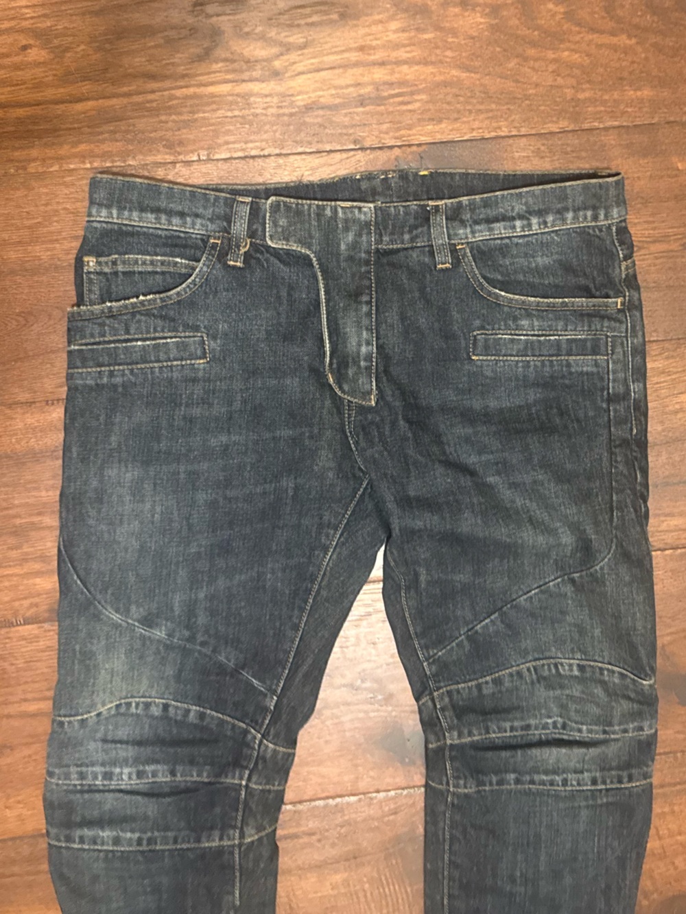 BALMAIN PARIS MENS BIKER MOTO DENIM JEANS, SIZE 34, INDIGO BLUE WASH - Picture 3 of 15